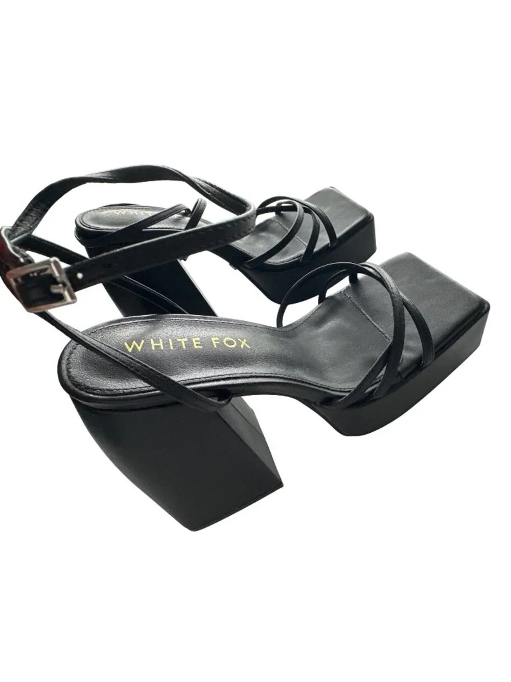 White Fox Black Platform Block Heel Strappy Sandals Size 8